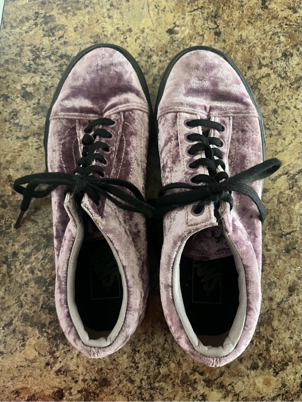 Vans Lavender Velvet Low-Top Sneakers with Black Trim